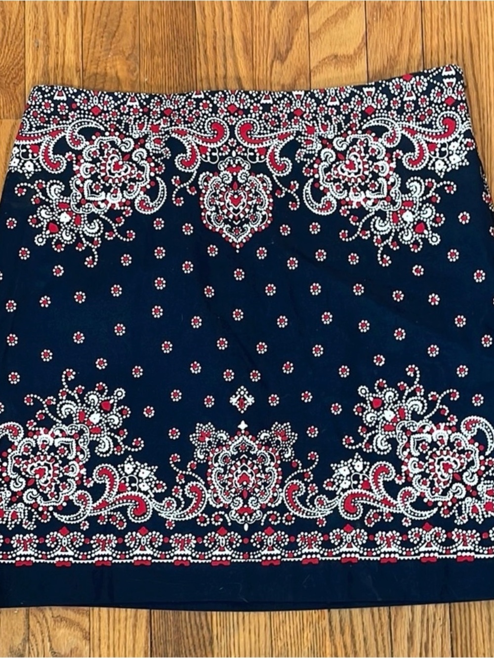 Talbots Petites Paisley Print Mini Skirt‎ Navy Red White Size 14P NWT